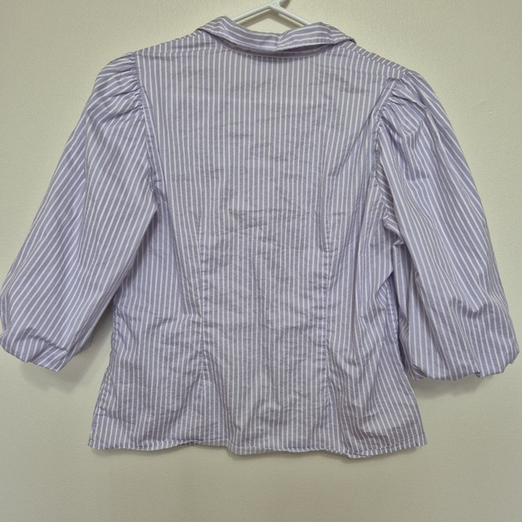 RW&CO Purple White Striped Button Down Blouse With Puff Sleeves – Size S - Picture 7 of 7